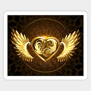 Gold Heart and Angel Wings Steampunk Magnet